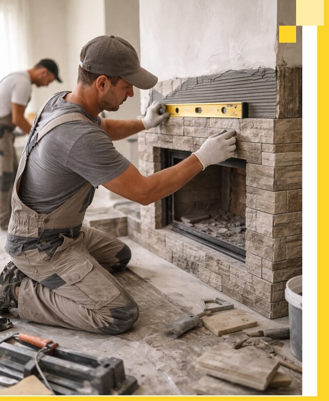 Облицовка каминов в Карасуке, монтаж и отделка натуральным камнем