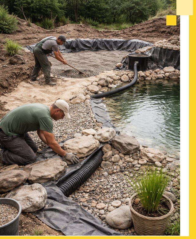 Строительство природных бассейнов и озер в Карасуке под ключ