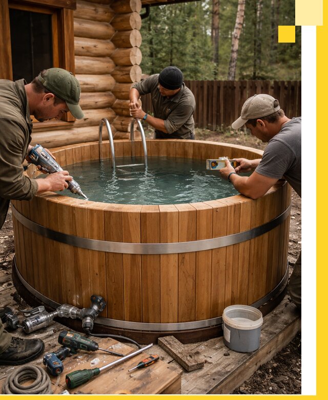 Строительство бань с купелью под ключ и отделкой в Карасуке