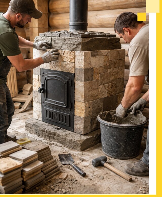 Облицовка банной печи под ключ в Карасуке: камень и плитка