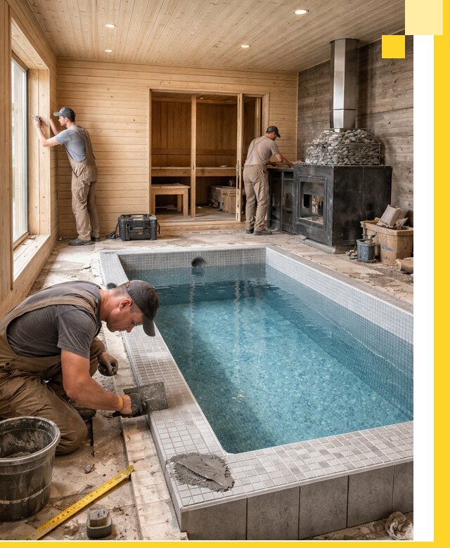 Проект бани с бассейном и сауной в Карасуке под ключ