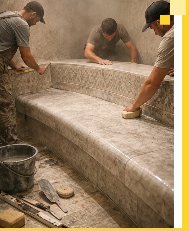 Изготовление и установка сидений для хамама в Карасуке